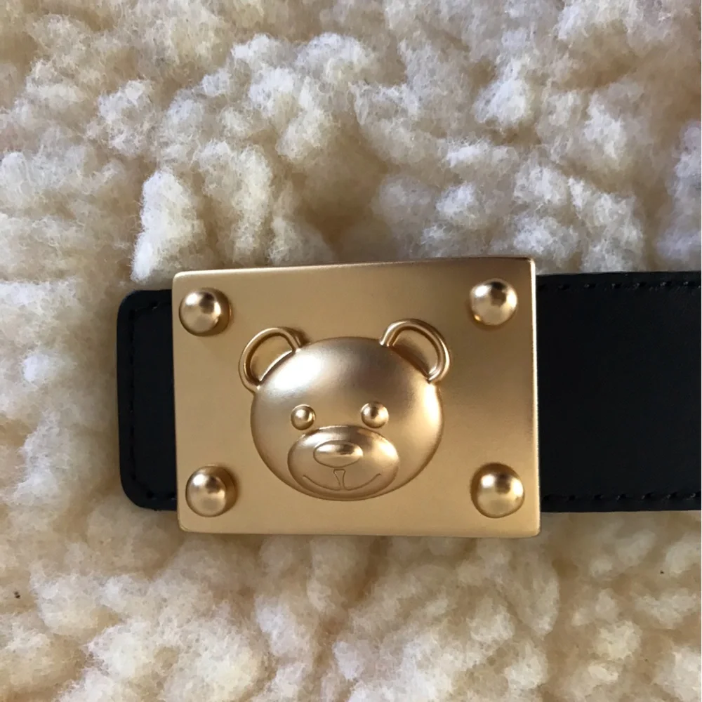 Moschino Leather Belt with Gold Tone Moschino Bear Buckle - Picture 5 of 13